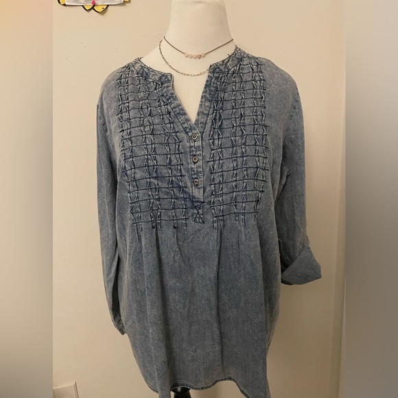 Tantrums Tops - Tantrums Chambray Bib Denim top 100 Cotton Blue Acid Wash Size XL